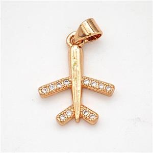 Copper Airplane Pendant Micropave Zirconia Rose Gold, approx 15-16mm [FN46655]