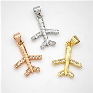 Copper Airplane Pendant Micropave Zirconia Mixed, approx 15-16mm [FN46656]