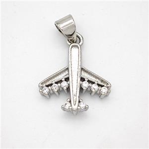Copper Airplane Pendant Micropave Zirconia Platinum Plated, approx 14mm [FN46657]