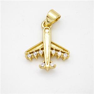Copper Airplane Pendant Micropave Zirconia Gold Plated, approx 14mm [FN46658]
