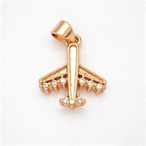 Copper Airplane Pendant Micropave Zirconia Rose Gold, approx 14mm [FN46659]
