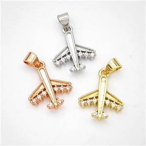 Copper Airplane Pendant Micropave Zirconia Mixed, approx 14mm [FN46660]