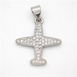 Copper Airplane Pendant Micropave Zirconia Platinum Plated, approx 17mm [FN46661]