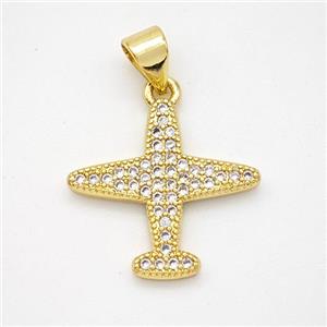 Copper Airplane Pendant Micropave Zirconia Gold Plated, approx 17mm [FN46662]