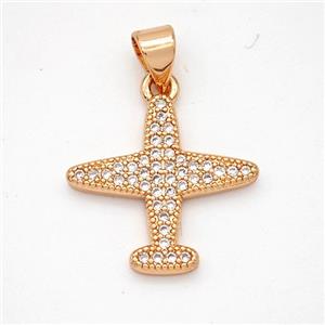 Copper Airplane Pendant Micropave Zirconia Rose Gold, approx 17mm [FN46663]