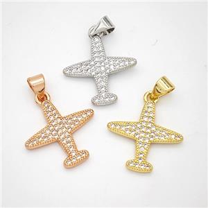 Copper Airplane Pendant Micropave Zirconia Mixed, approx 17mm [FN46664]