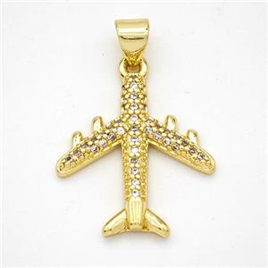 Copper Airplane Pendant Micropave Zirconia Gold Plated, approx 19-20mm [FN46666]