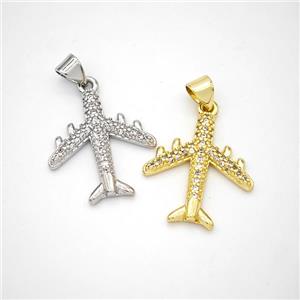 Copper Airplane Pendant Micropave Zirconia Mixed, approx 19-20mm [FN46667]