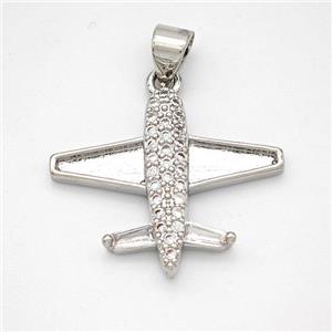 Copper Airplane Pendant Micropave Zirconia Platinum Plated, approx 18-22mm [FN46668]