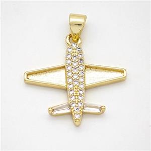 Copper Airplane Pendant Micropave Zirconia Gold Plated, approx 18-22mm [FN46669]