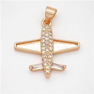 Copper Airplane Pendant Micropave Zirconia Rose Gold, approx 18-22mm [FN46670]