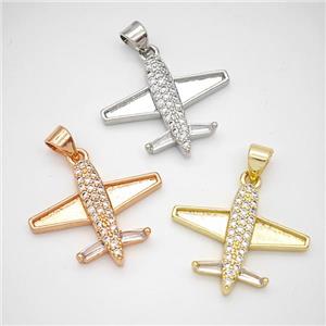 Copper Airplane Pendant Micropave Zirconia Mixed, approx 18-22mm [FN46671]