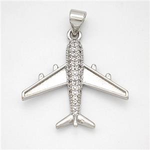 Copper Airplane Pendant Micropave Zirconia Platinum Plated, approx 21-23mm [FN46672]