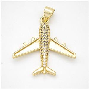 Copper Airplane Pendant Micropave Zirconia Gold Plated, approx 21-23mm [FN46673]