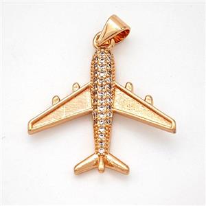 Copper Airplane Pendant Micropave Zirconia Rose Gold, approx 21-23mm [FN46674]