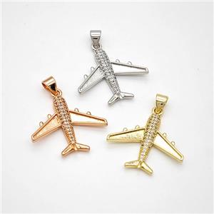 Copper Airplane Pendant Micropave Zirconia Mixed, approx 21-23mm [FN46675]