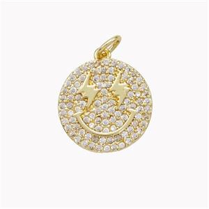 Copper Emoji Pendant Micropave Zirconia Lightning Gold Plated, approx 15mm [FN46685]