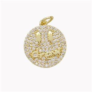 Copper Emoji Pendant Micropave Zirconia Drew Gold Plated, approx 15mm [FN46686]
