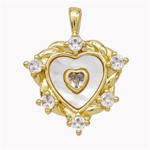 Copper Heart Pendant Pave Shell Zirconia Gold Plated, approx 18mm [FN46703]