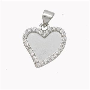 Copper Heart Pendant Pave Zirconia Platinum Plated, approx 15mm [FN46704]