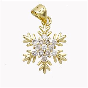 Copper Snowflake Pendant Micropave Zirconia Gold Plated, approx 16mm [FN46707]