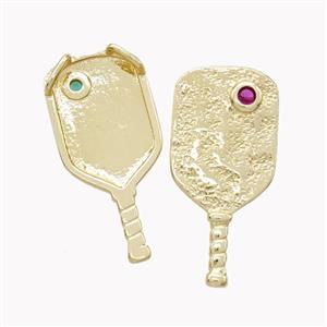 Copper Fan Pendant Pave Zirconia 2loops Gold Plated, approx 13-27mm [FN46717]