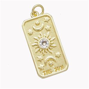 Copper Tarot Card Pendant Pave Zirconia Sun Moon Star Gold Plated, approx 12-23mm [FN46718]