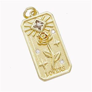 Copper Tarot Card Pendant Pave Zirconia Flower Gold Plated, approx 12-23mm [FN46719]