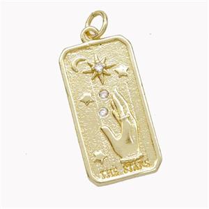 Copper Tarot Card Pendant Pave Zirconia Hand Star Gold Plated, approx 12-23mm [FN46720]