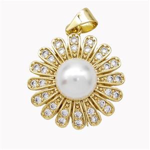 Copper Sunflower Pendant Pave Zirconia Pearlized Resin Gold Plated, approx 19mm [FN46725]