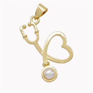 Copper Stethoscope Pendant Pave Pearlized Resin Gold Plated, approx 15-23mm [FN46726]