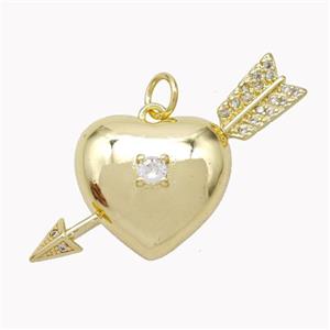 Cupid Arrow Heart Charms Copper Pendant Pave Zirconia Gold Plated, approx 20-40mm [FN46728]