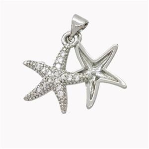 Copper Starfish Pendant Micropave Zirconia Platinum Plated, approx 17mm [FN46729-L]