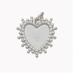 Copper Heart Pendant With Cabochon Pad Platinum Plated, approx 16mm [FN46733]
