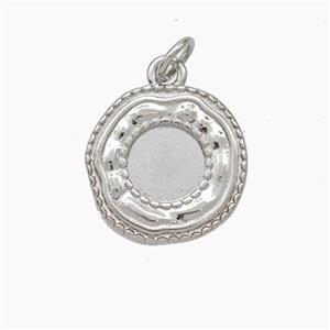 Copper Circle Pendant With Pad Cabochon Platinum Plated, approx 15mm [FN46737]