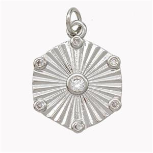 Copper Hexagon Pendant Pave Zirconia Platinum Plated, approx 18mm [FN46739]