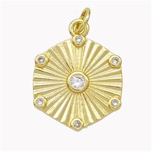 Copper Hexagon Pendant Pave Zirconia Gold Plated, approx 18mm [FN46740]