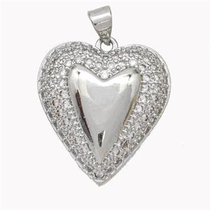 Copper Heart Pendant Pave Zirconia Platinum Plated, approx 21-23mm [FN46747]