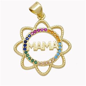 Copper MAMA Flower Pendant Pave Zirconia Gold Plated, approx 22mm [FN46748]