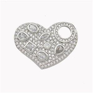 Copper Heart Pendant Micropave Zirconia Platinum Plated, approx 20-27mm [FN46752]