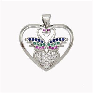Copper Swan Pendant Micropave Zirconia Heart Platinum Plated, approx 20-22mm [FN46754]