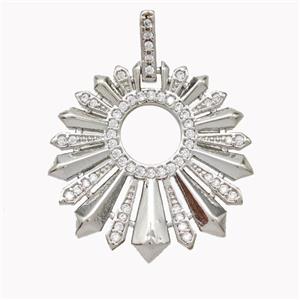 Copper Sun Ray Pendant Micropave Zirconia Platinum Plated, approx 27mm [FN46758]