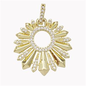 Copper Sun Ray Pendant Micropave Zirconia Gold Plated, approx 27mm [FN46759]