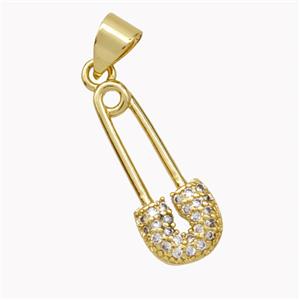 Copper Safety Pin Pendant Pave Zirconia Gold Plated, approx 7.5-19mm [FN46776]