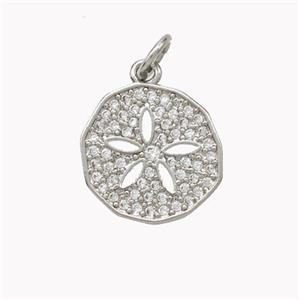 Copper Flower Pendant Pave Zirconia Circle Platinum Plated, approx 13mm [FN46778]