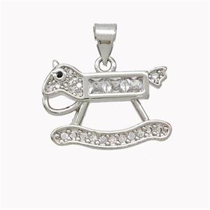 Copper Rock Horse Pendant Pave Zirconia Platinum Plated, approx 12-18mm [FN46787]