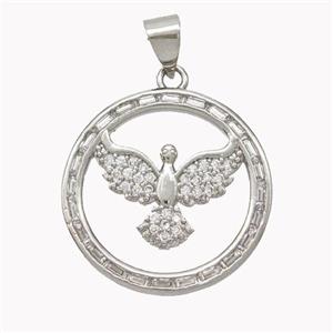 Copper Eagle Pendant Pave Zirconia Birds Platinum Plated, approx 20mm [FN46789]