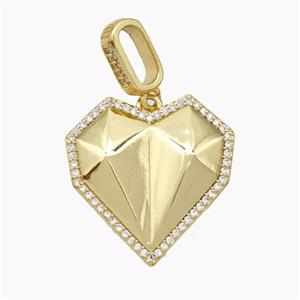 Copper 3D Puffy Heart Pendant Pave Zirconia Gold Plated, approx 24-25mm, 6.5-11mm [FN46792]