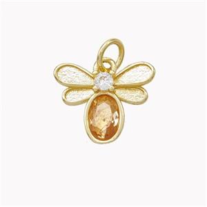 Copper Honeybee Pendant Pave Zirconia Gold Plated, approx 12-14mm [FN46802]