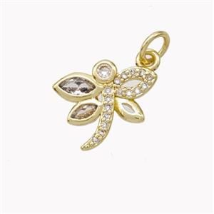 Copper Dragonfly Pendant Pave Zirconia Gold Plated, approx 11-13mm [FN46807]